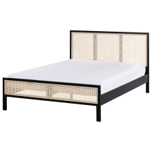 Bed Pine Wood SALERNAS 140 x 200 cm (EU Double) Black