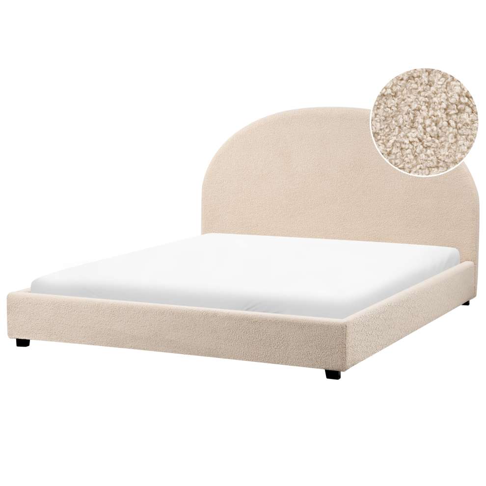Beliani Waterbed Boucle Vaucluse 160 X 200 Cm (Eu King Size) Beige Cream