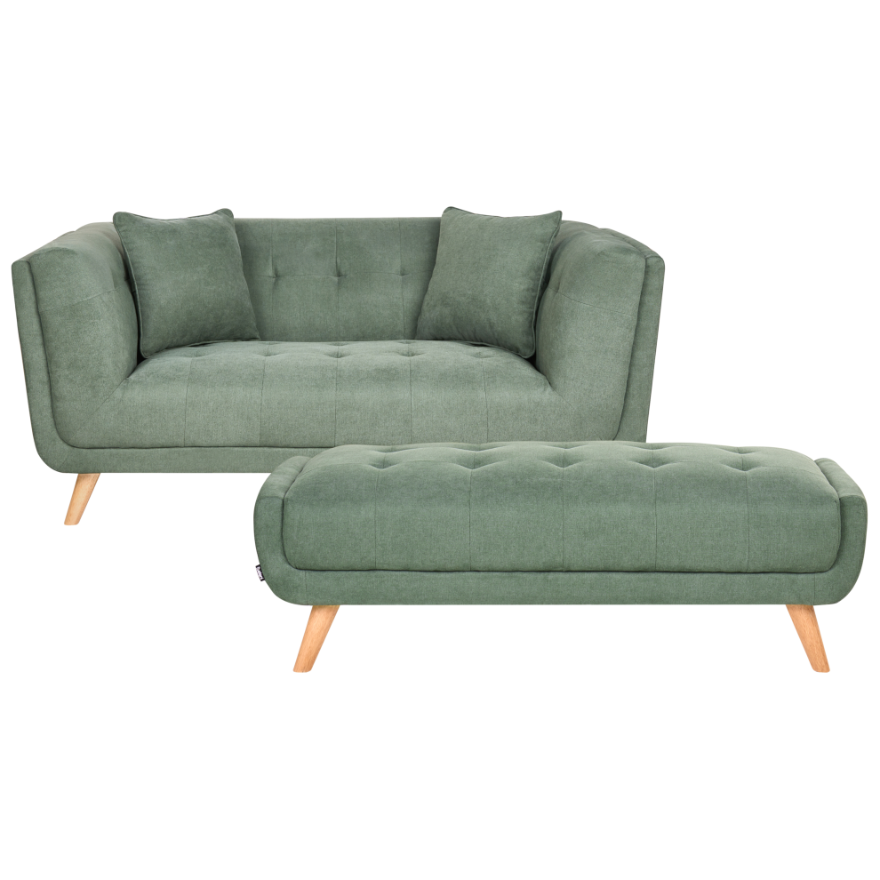 Beliani Sofa 2 Seater Habo Fabric Green With Ottoman