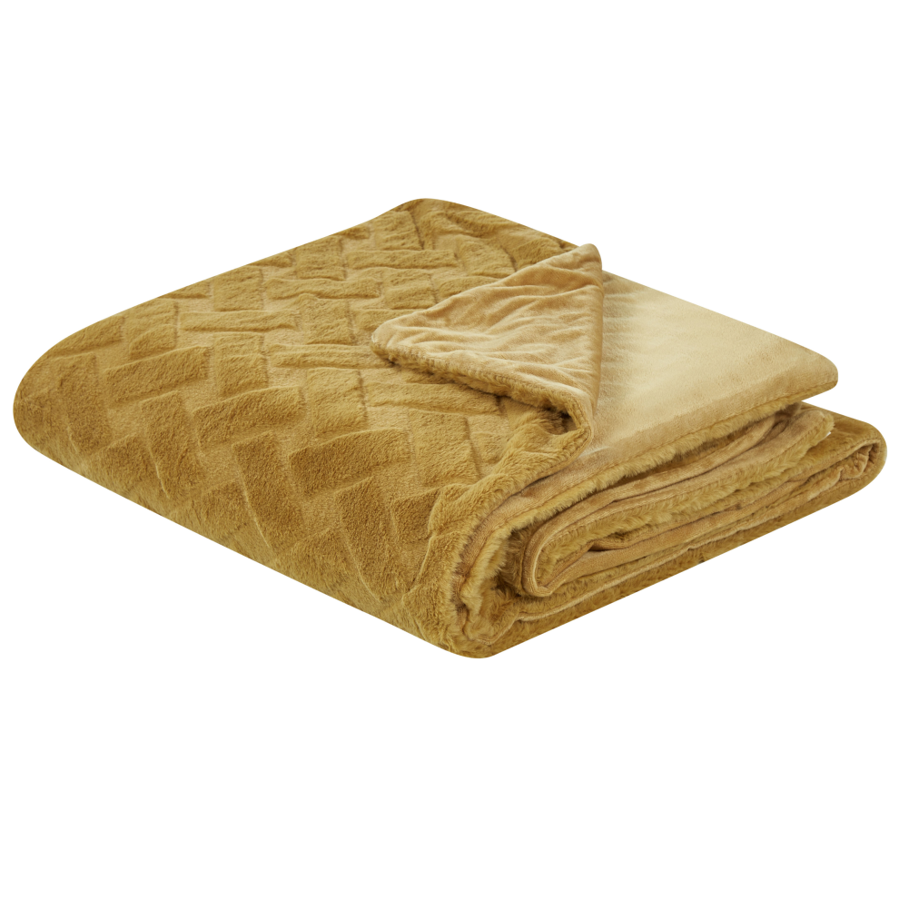 Beliani Bedspread Sitapur Faux Fur 200 X 220 Cm Mustard