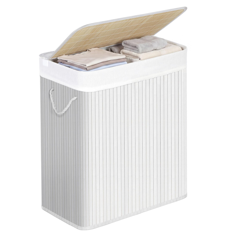 Songmics - Laundry Basket With Lid - Bamboo Laundry Basket With 2 Sort