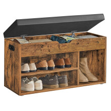 VASAGLE Shoe Bench with Cushion Storage Bench with Padded Seat 3 Compartmen