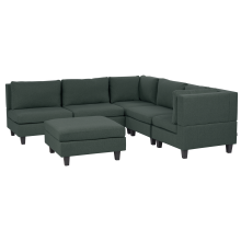 Modular Corner Sofa 5 Seater UNSTAD Fabric Dark Green with Ottoman Left Hand