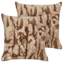 Set of 2 Decorative Cushions BAKIRA Faux Fur 45 x 45 cm Brown Abstract Pattern