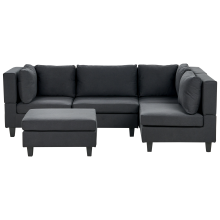 Modular Corner Sofa 4 Seater UNSTAD Fabric Black with Ottoman Left Hand