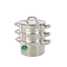 Salter Timeless 3 Tier Steamer – 18cm Stainless Steel Stackable Cooking Pots, Includes Handles & Tempered Glass Lid, Non-Stick, Vegetable Steaming P