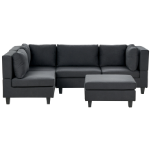 Modular Corner Sofa 4 Seater UNSTAD Fabric Black with Ottoman Right Hand