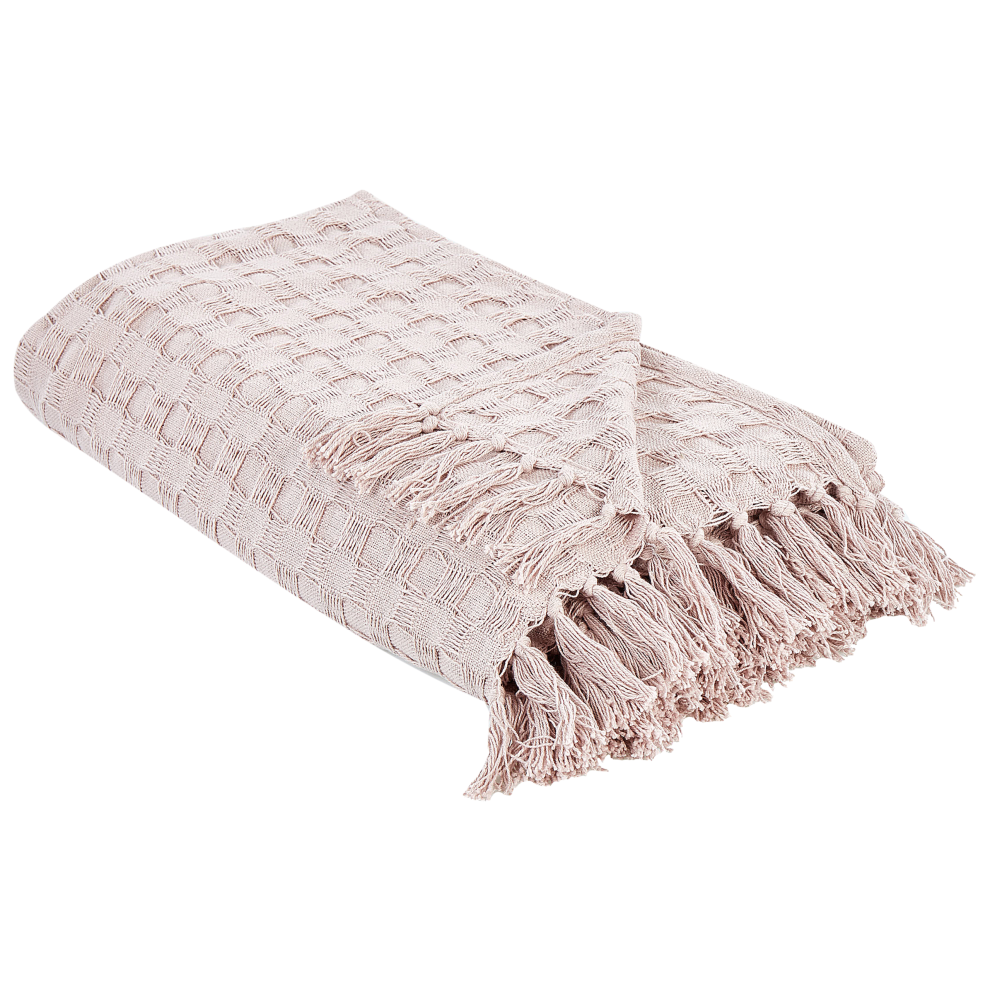 Beliani Bedspread Bere Cotton 150 X 200 Cm Pastel Pink