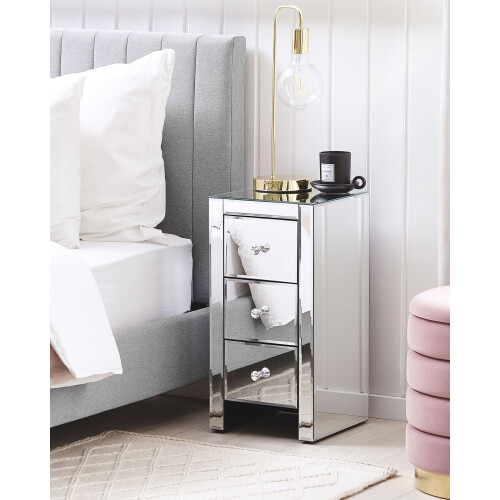 Beliani 3 Drawer Bedside Table LORRIS Glass Mirrored Silver 1