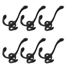6Pcs Black Zinc Alloy Dual-Hook Wall Hangers for Home Storage