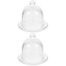 2Pcs Glass Cake Holder with Dome Elegant Covered Dessert Plate
