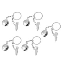 5Pcs Alloy Football Keychains Silver 3D Soccer Key Rings Sports Gift