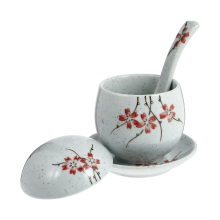 2Sets Red Porcelain Soup Bowls with Lid Thick Firm Kitchen Tableware