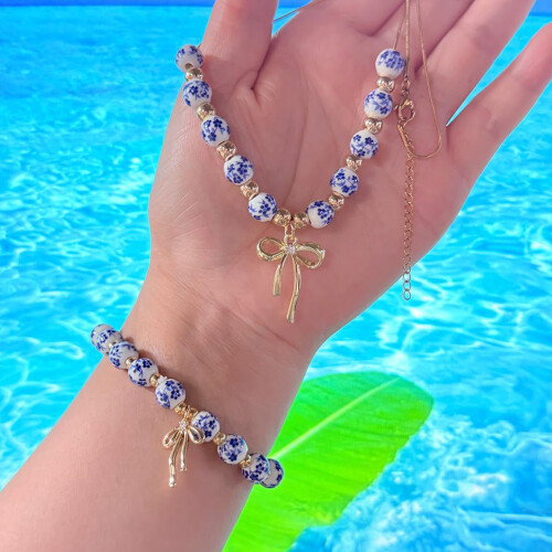 Adorable ensemble de bijoux avec nœud papillon en-Rose 1