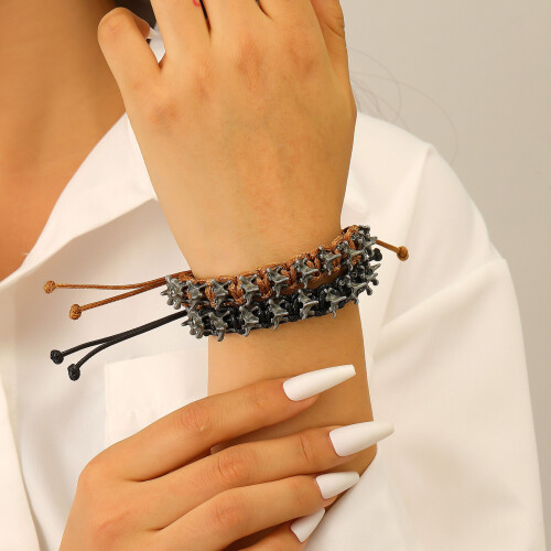 Punk Dark Style Dragon Bone Woven Adjustable Bracelet-Black 1