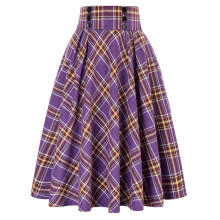 Midi Skirts for Women High Waisted Button A-purpleplaid XXL