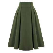 Midi Skirts for Women High Waisted Button A Line-Army Green S