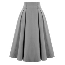 Midi Skirts for Women High Waisted Button A Line-Gray XXL