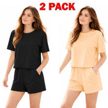 (X-Large, 1 Nude - 1 Black _ 2 Pack) 2Pack Women Pajama Shorts Set Short Sleeve Nightwear