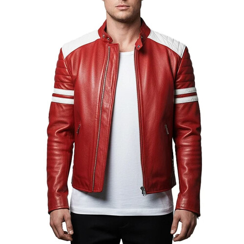 (S) Durden Quilted White & Red Leather Motorcycle Jacket