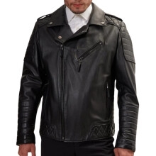 (2XL) The Urbanite: Quilted Black Biker Leather Jacket