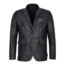 (2XL) Harlan Distressed Black Leather Blazer