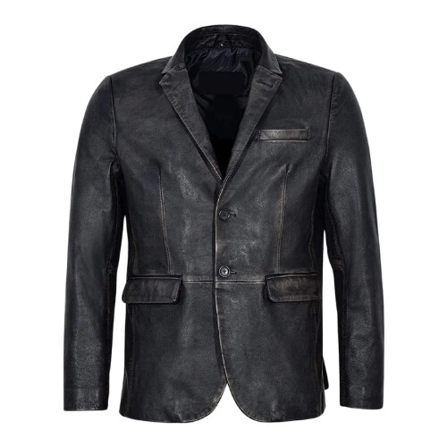 (2XL) Harlan Distressed Black Leather Blazer