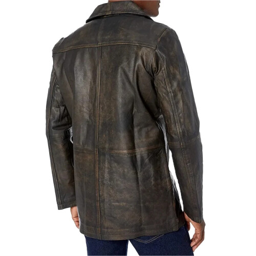 (M) Winchester Distressed Vintage Brown Leather Car Coat 2