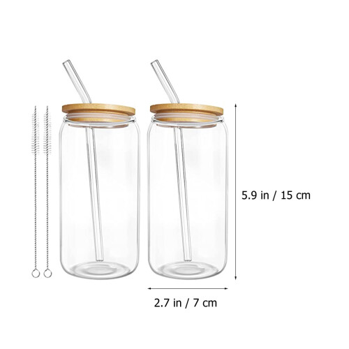 2Sets Robuste Glasbecher Mit Tragegriff, Bambusdeckel Und Nylon 1