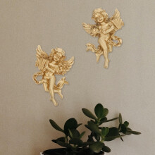 1Paar Goldfarbene Engelfiguren Resin Wanddekor Für