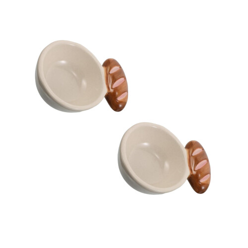 2Pièces Bols À Condiment Céramique Beige, Design Rétro 2