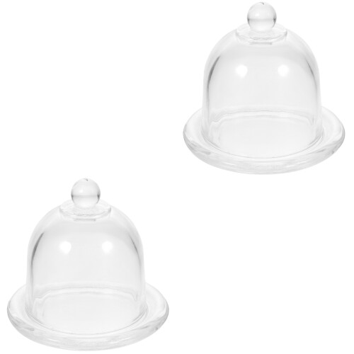 2Pcs Glass Cake Holder with Dome Elegant Covered Dessert Plate 1