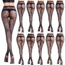 Women Black Fishnet Jacquard Tights See-Through Slimming Hosiery
