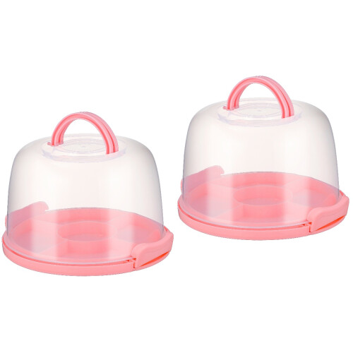 2Pièces Conteneur À Gâteaux Rose Couvercle Sécurisé 2