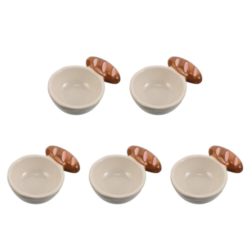 5Pcs Small Ceramic Sauce Dishes with Handle Beige Condiment Bowls 2