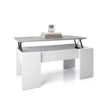 Mesa de centro elevable con almacenaje en blanco artik y gris cemento 100x45-56 cm Vita