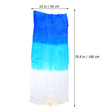 1Lengthened Belly Dance Fan Blue Silk Bamboo Folding Fan Veils