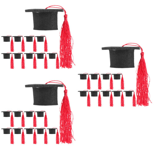 30Pcs Red Mini Graduation Hat Caps Reusable Party Decor