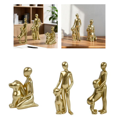 Hars man en hond standbeeld voor thuis desktop plank-Wit BY25091 2