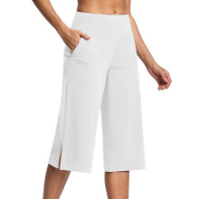 Pants for Women High Waist Wide Leg Yoga Capris with-White L