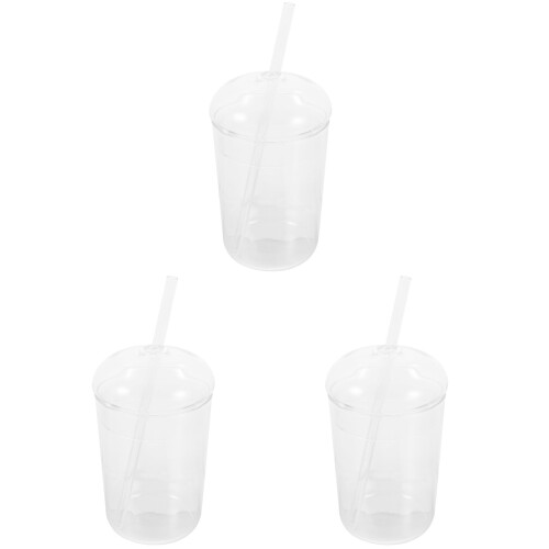 3Pcs Reusable Glass Beverage Cups with Lid and Straw for Cold Drinks 1