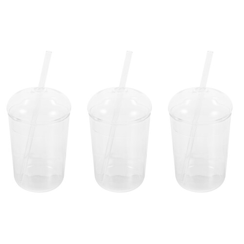 3Pcs Reusable Glass Beverage Cups with Lid and Straw for Cold Drinks 2