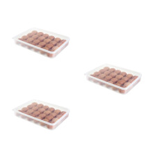 3Pcs Khaki Refrigerator Crisper Organizer Plastic Food Boxes with Lid