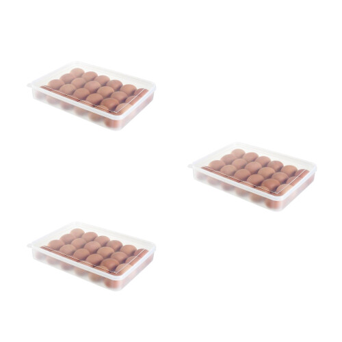 3Pcs Khaki Refrigerator Crisper Organizer Plastic Food Boxes with Lid