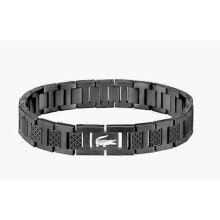 Stainless steel link bracelet from the Collection, adorned with a small piqué pattern - Available for men and women, black