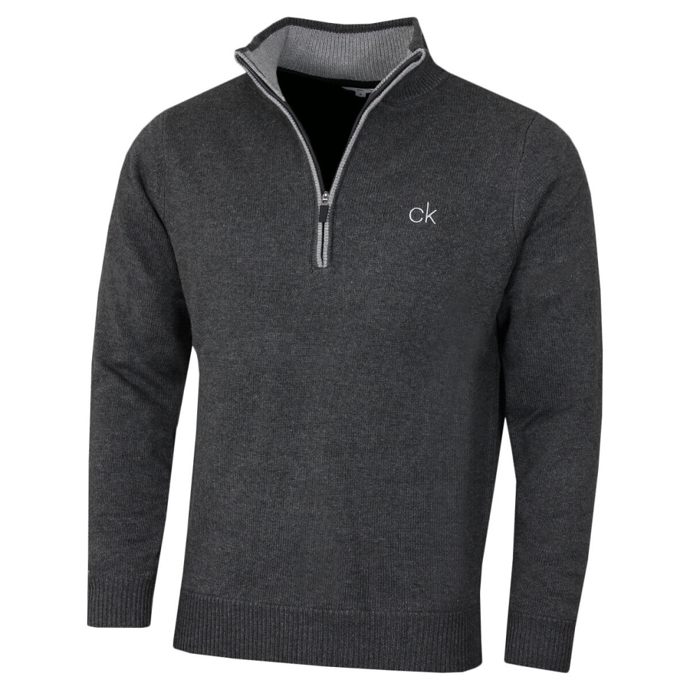 Calvin Klein (Xxxl, Charcoal Marl/Light Grey) Mens Lined Chunky Windproof Lined 1/2 Zip Sweater Not,Specified