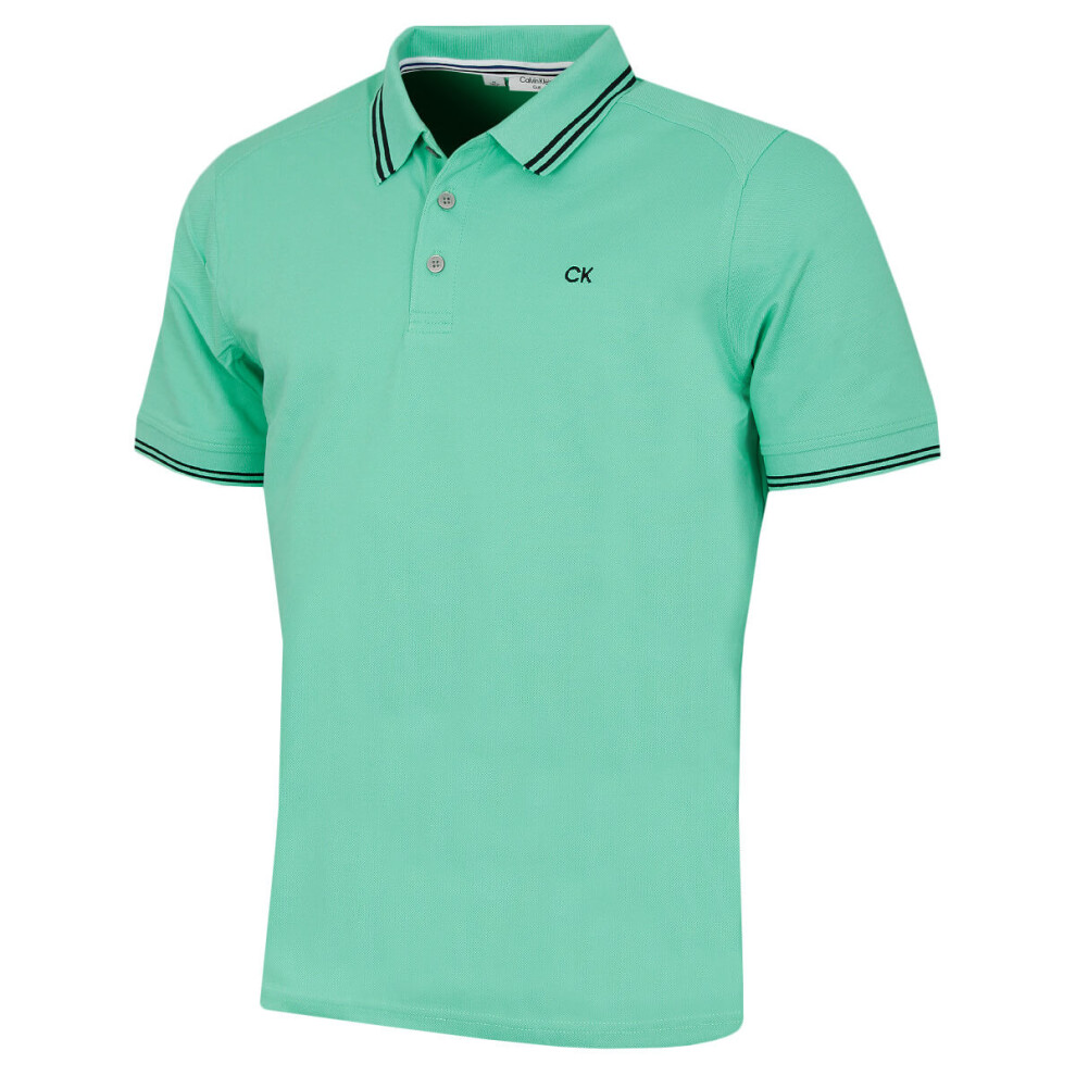 Calvin Klein (L, Mint Tipped) Mens Campus Tipped Lightweight Golf Polo Shirt