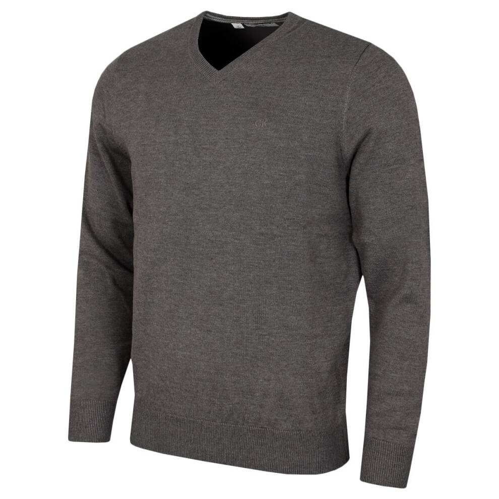 Calvin Klein (S, Slate Marl) Mens 2026 V-Neck Soft Cotton Easy Care Golf Sweater