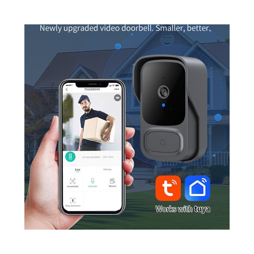 (Black) Smart Wireless Video Doorbell Camera Alarm Security Remote Monitoring Two-Way Intercom High Definition Night Vision For Home 4017648540108