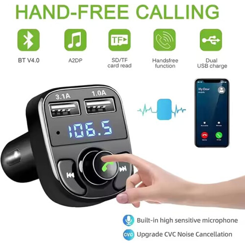 Κιτ ασύρματου προσαρμογέα αυτοκινήτου Bluetooth FM με 2 θύρες USB, φορτιστή αυτοκι 2